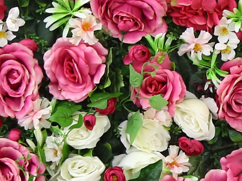 Vegetatie rozen en hortensia rode en wit planten bloemenwand - 40x60cm