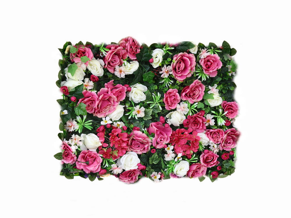 Vegetatie rozen en hortensia rode en wit planten bloemenwand - 40x60cm