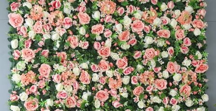 bloemenwand rozen licht roze en wit