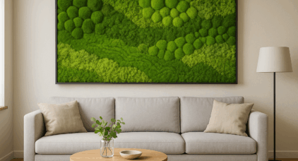 Kunstmos schilderij in interieur