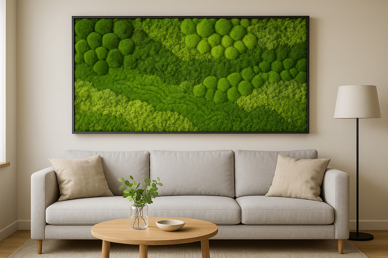 Kunstmos schilderij in interieur